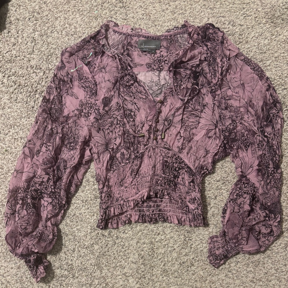 Anthropologie Floral Lace Blouse - Mauve/purple